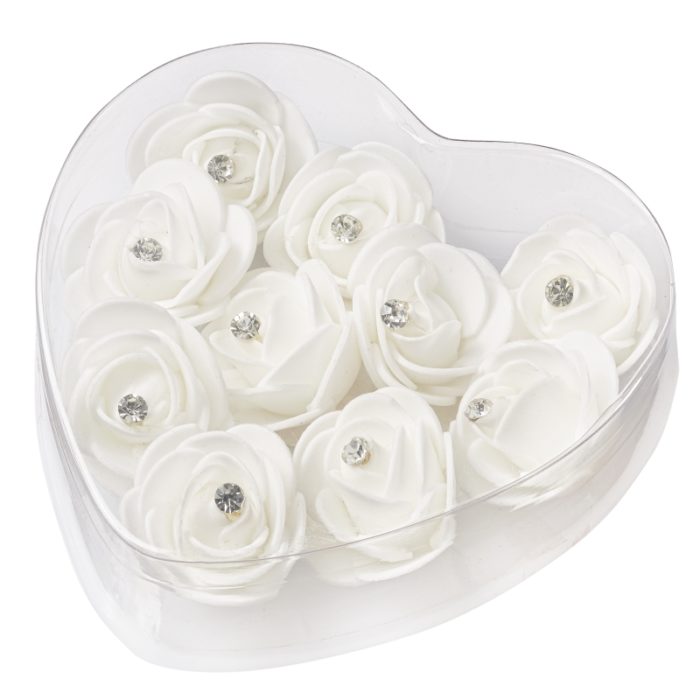 Caixa c/ 10 Rosas Branco 4 Cm.