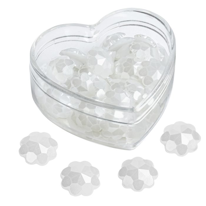 Caixa Coração Flor-Pérolas Branco 13mm ( 60 un.)