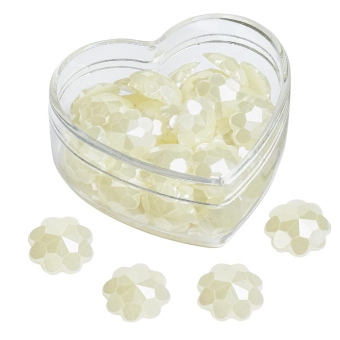 Caixa Coração Flor-Pérolas Creme 13mm ( 60 un.)