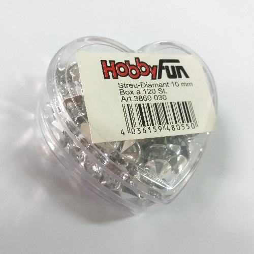 Caixa Coração Diamantes Prata 10mm ( 120 un.)