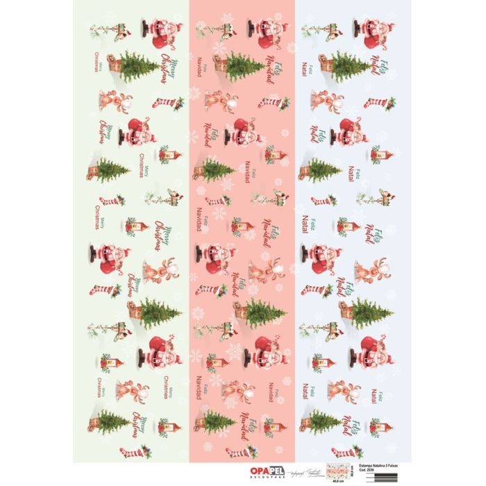 Papel Decoupage Estampa Natalina 3 Faixas 30X45
