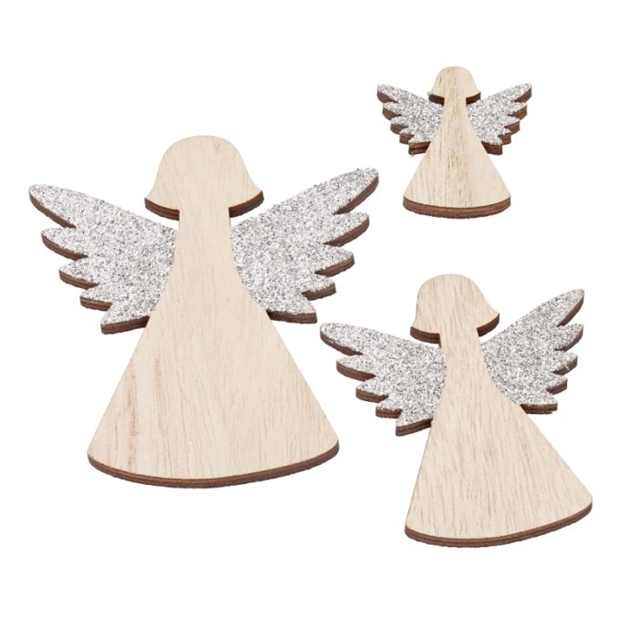 Anjo Madeira Glitter Prata 40-90mm (3 un.)