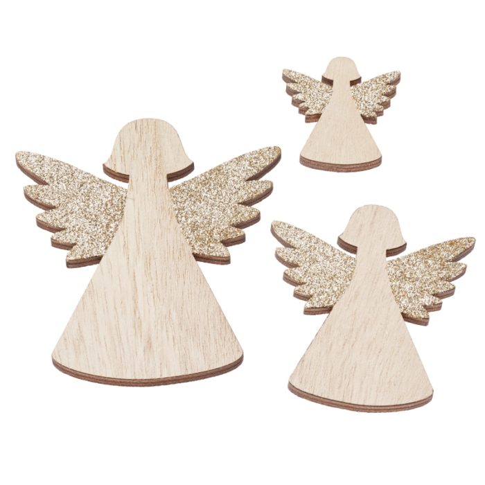 Anjo Madeira Glitter Ouro 40-90mm (3 un.)