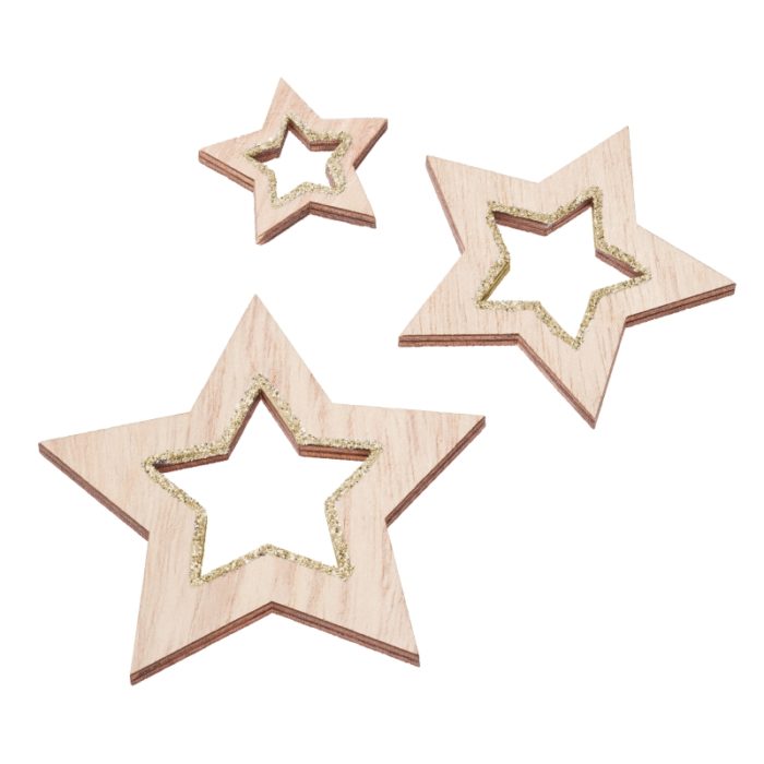 Estrela Madeira Glitter Ouro 45-85mm (3 un.)