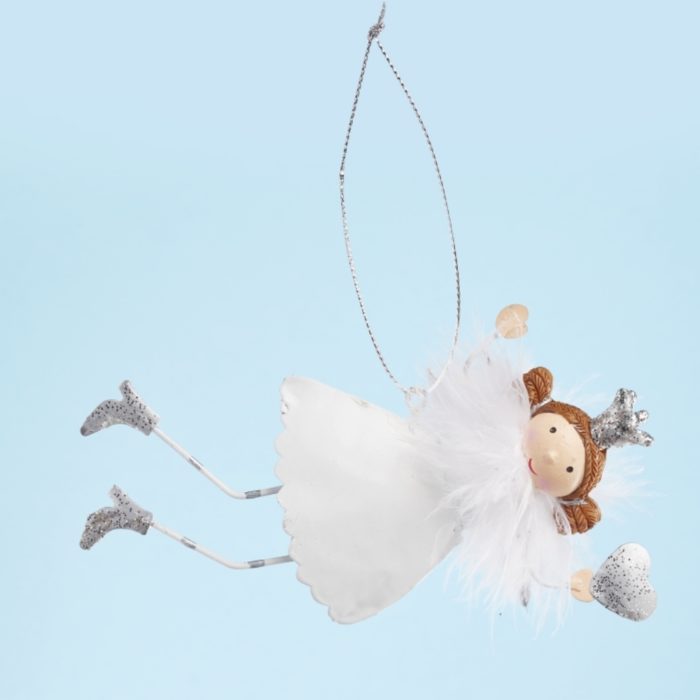 Anjo Metal c/ Coração Branco/Prata 140mm