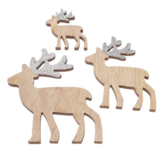 Renas Madeira Glitter Prata 45-75mm (3 un.)