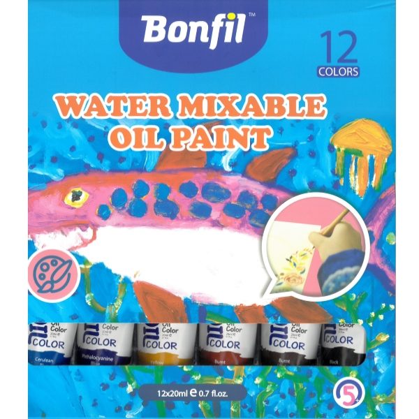 Tinta de Óleo à Base de Água 12 Cores  Sort. 20ml.