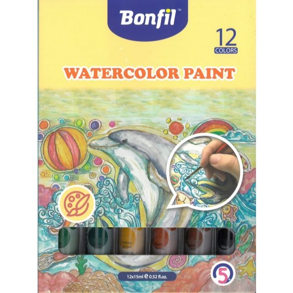 Watercolor 12 Cores  Sort. 15ml.