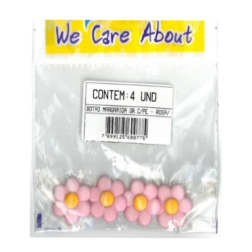 Botão Margarida c/Pé Rosa/Amarelo (4 un.)