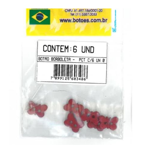 Botão Borboleta Vermelho (6 un.)