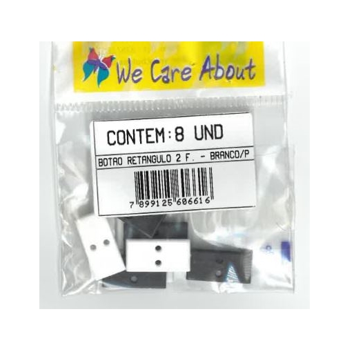 Botão Rectangular 2 F. Branco/Preto (8 un.)