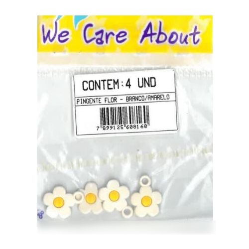 Pingente Flor Branco/Amarelo (4 un.)