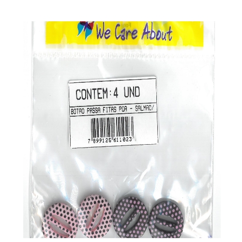 Botão Passa Fitas Poá Salmão/Café (4 un.)