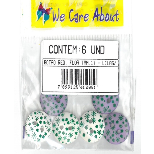 Botão Redondo Flor Tam.17 Lilás/Branco (6 un.)