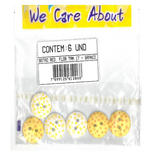 Botão Redondo Flor Tam.17 Branco/Amarelo (6 un.)