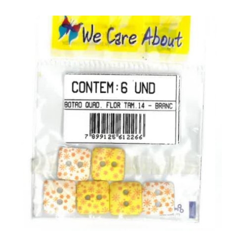 Botão Quadrado Flor Branco/Amarelo (6 un.)