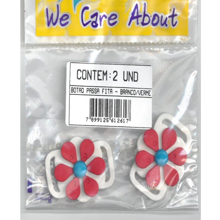 Botão Passa Fita Branco/Vermelho (2 un.)