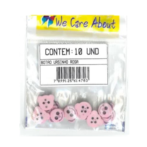 Botão Ursinho Rosa (10 un.)