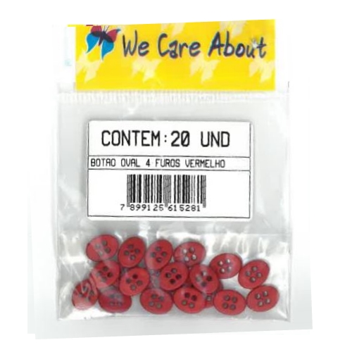 Botão Oval 4 Furos Vermelho (20 un.)