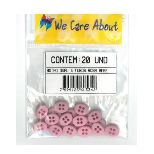 Botão Oval 4 Furos Rosa Bebé (20 un.)