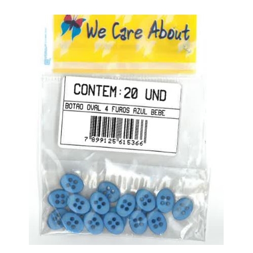 Botão Oval 4 Furos Azul Bebé (20 un.)
