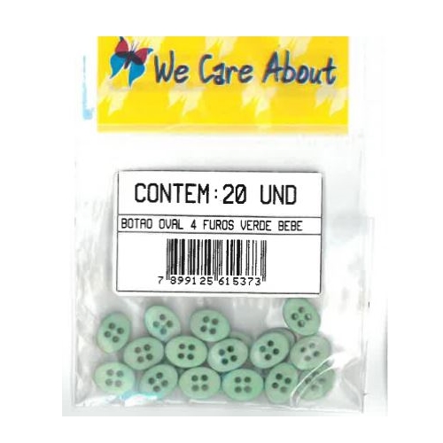 Botão Oval 4 Furos Verde Bebé (20 un.)