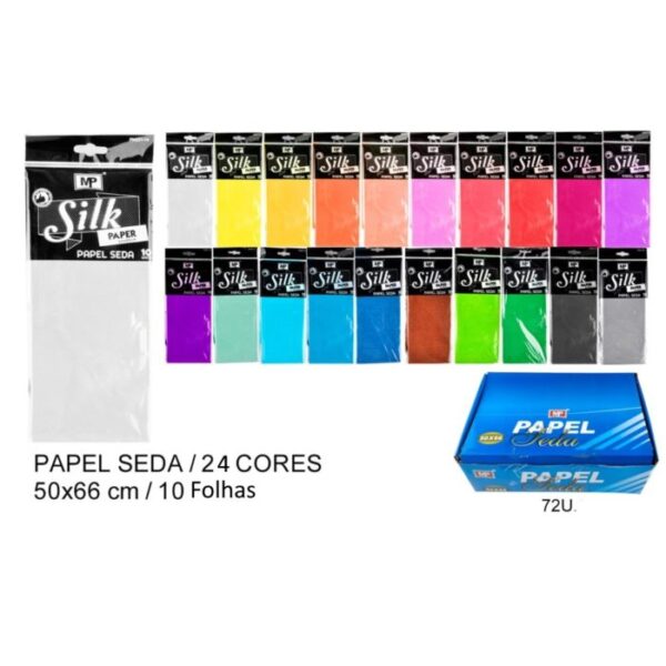 Papel Seda - Expositor c/ 72 Packs (10 folhas 50x66cm) em 24 Cores Sortidas