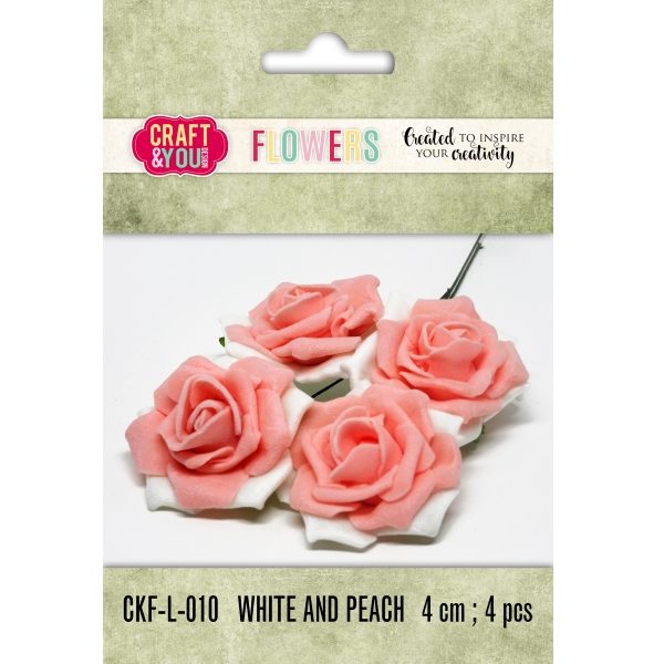 Aplicação Flor White and Peach 40mm (4 un.)