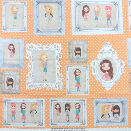 Tecido 100% Algodão Frame Dolls Laranja Painel -1,40x0,80Mts.
