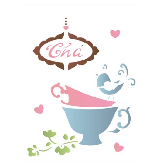 Stencil Opa 15x20  Xicara e Passarinho