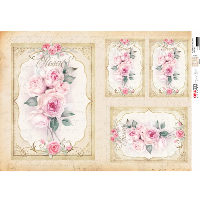 Papel Decoupage Rosas Moldura 30X45
