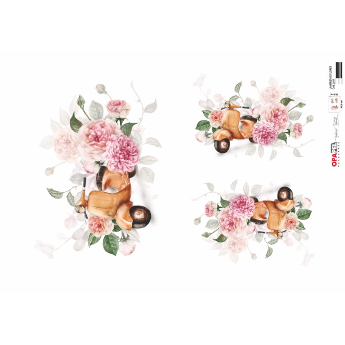 Papel Decoupage Lambreta e Flores 30X45