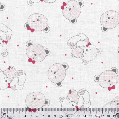 Tecido Algodão Orso Rosa 1,60Mts.