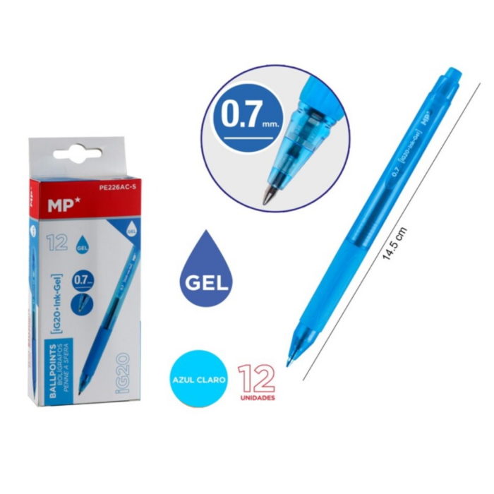 Esferográfica Gel Azul Claro 0.7mm