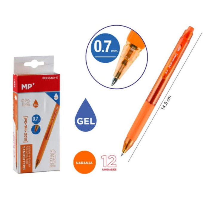 Esferográfica Gel Laranja 0.7mm