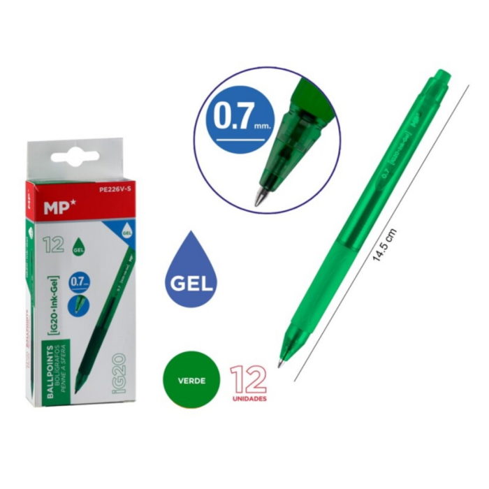 Esferográfica Gel Verde 0.7mm