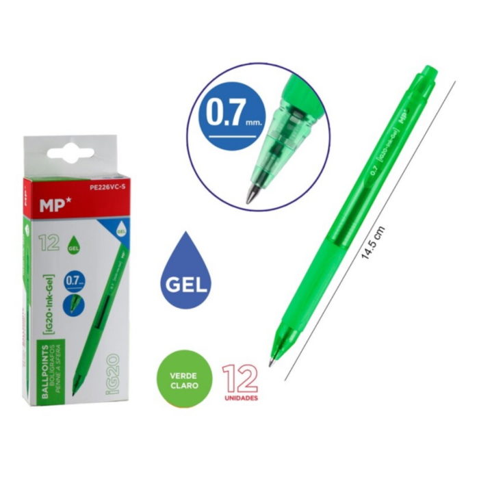 Esferográfica Gel Verde Claro 0.7mm