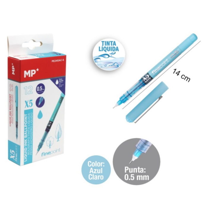 Esferográfica Tinta Líquida Azul Claro 0.5mm