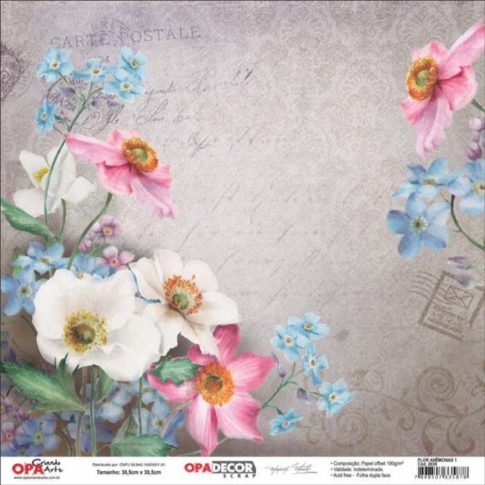 Papel Scrap Flor Anêmonas 1 305x305mm