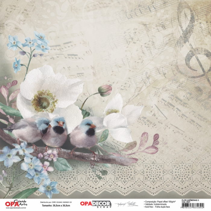 Papel Scrap Flor Anêmonas 3 305x305mm