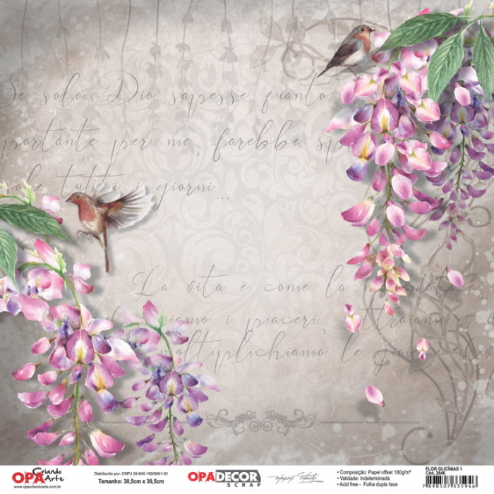 Papel Scrap Flor Glicínias 1 305x305mm