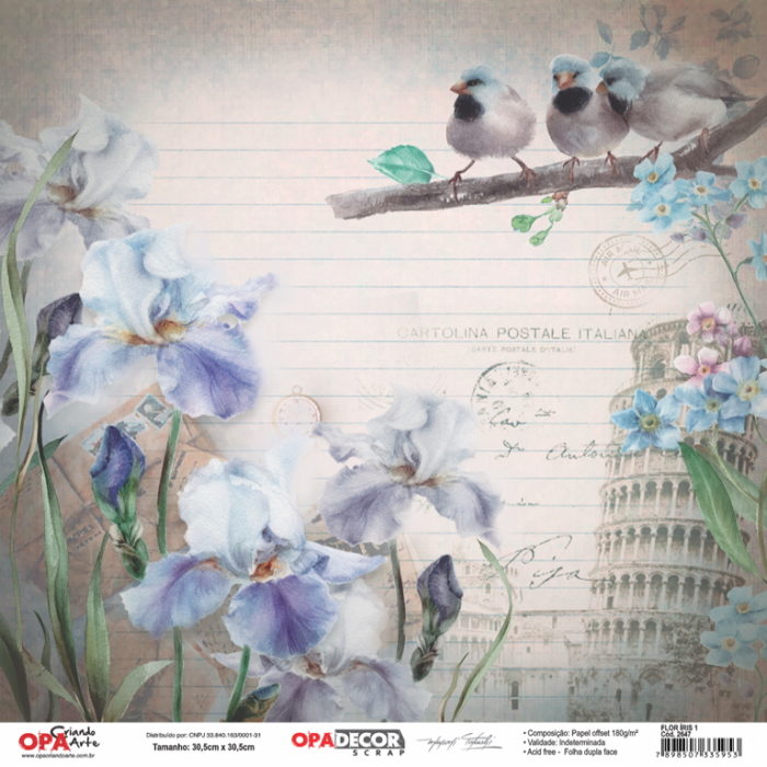 Papel Scrap Flor Íris 1 305x305mm