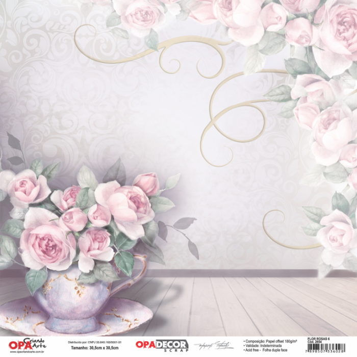 Papel Scrap Flor Rosas 6  305x305mm