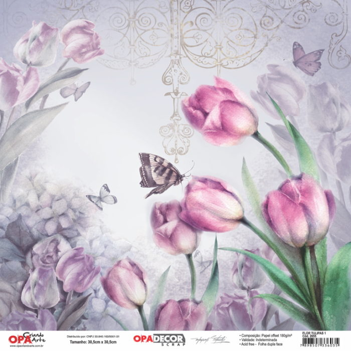 Papel Scrap Flor Tulipas 1  305x305mm