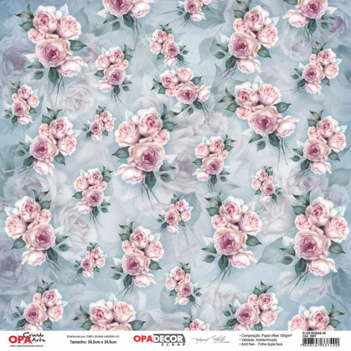 Papel Scrap Flor Rosas 305x305mm