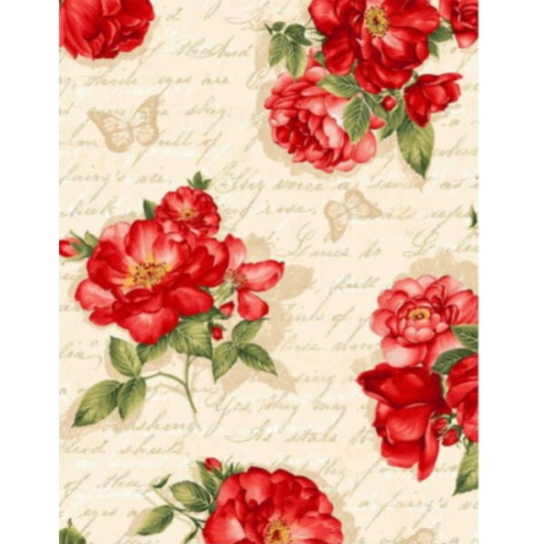 Tecido Algodão Rosa Fd. Creme 1,10Mts.