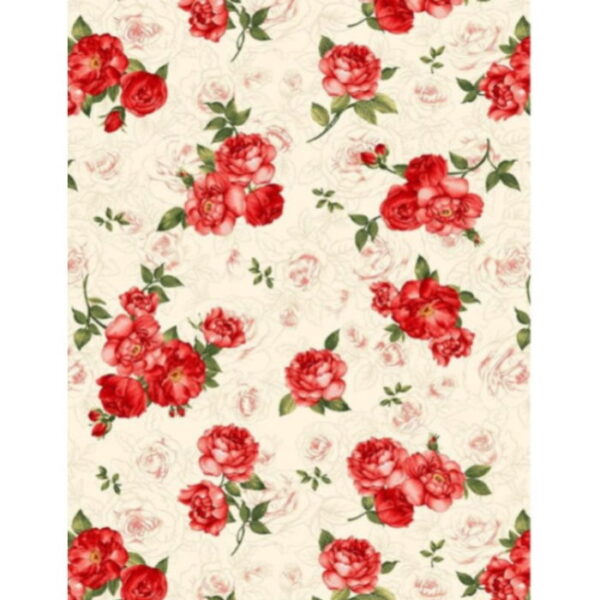 Tecido Algodão Rosa Fd. Creme 1,10Mts.