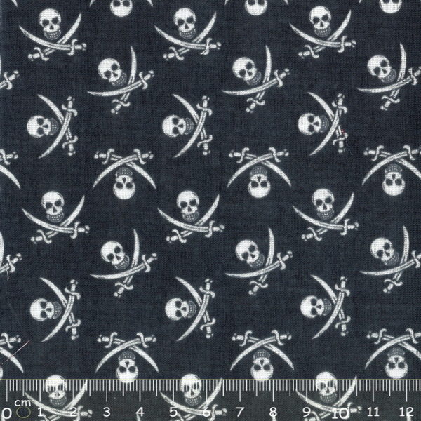 Tecido Algodão Caveira Pirata Negro 1,50Mts.
