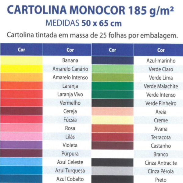 Cartolina Fabriano 50x65 185gr. (25fls.) – (clique p/ver cores)