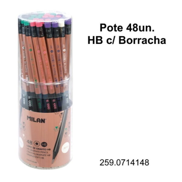 Lápis HB Hexagonais c/ Borracha Milan Pote 48un.